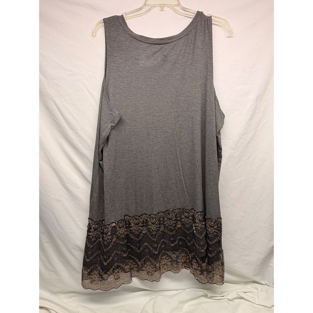 LOGO by Lori Goldstein Gray Knit Tank Top Two-Toned Lace Trim 3X Plus Size Tunic